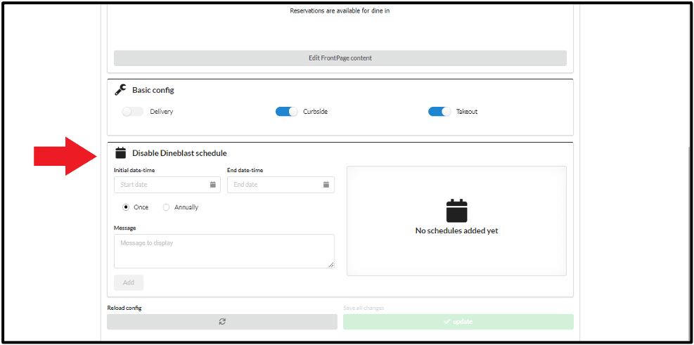 Disable Dineblast Schedule