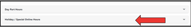 Holiday / Special Online Hours